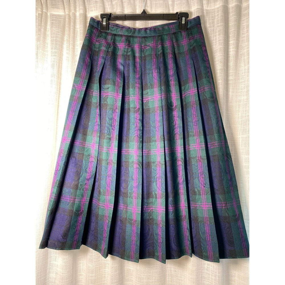 Gorg Vintage Pendleton Tartan Pleated 100% Wool Midi Skirt, USA Made | 14P